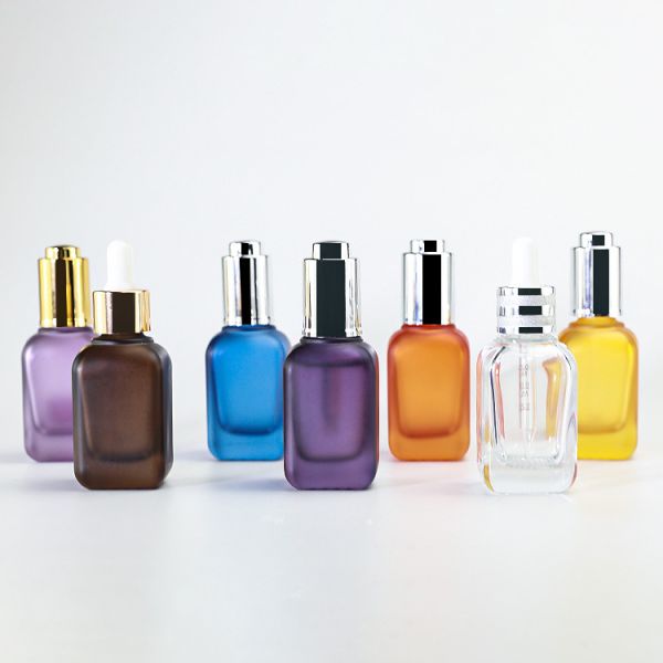 Square Frosted Glass Dropper Bottle 50ml Serum Eye Essential Oil Push Button