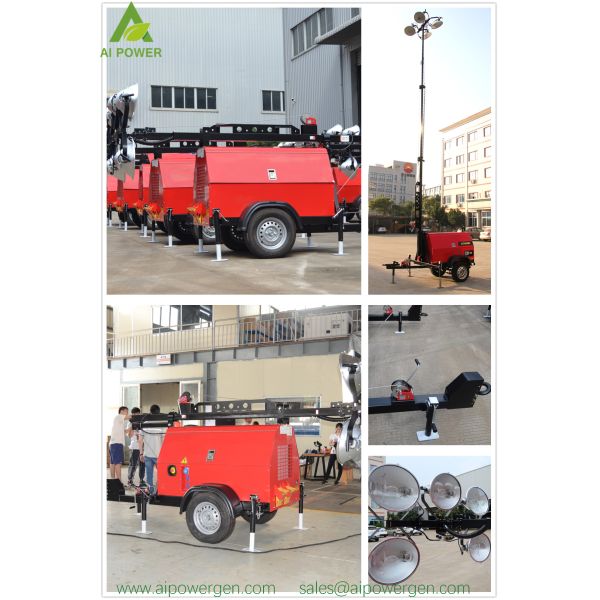 4x350W 9m Diesel Portable Light Tower 2KW Honda Generator Crane Light