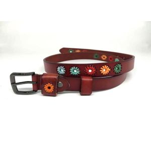 Embroidered Flowers Cowhide 95cm Female Leather Belts