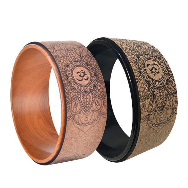 Mandala Pattern Yoga Roller Wheel backbend Natural Cork Yoga Auxiliary Wheel / Massage Wheel