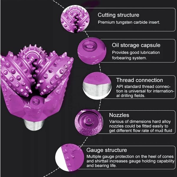 Oil Geological Roller Cone Bit Rubber Sealed Bearing TCI Tricone Drill Bit Hard Rock Drilling Bits