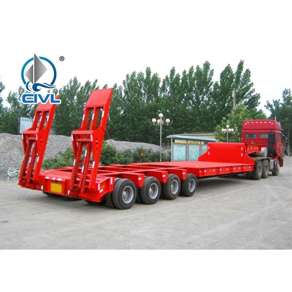 50 Tons Low Bed Semi Trailer , 3 Axles Flat Low Flatbed Trailer Manual Transmission
