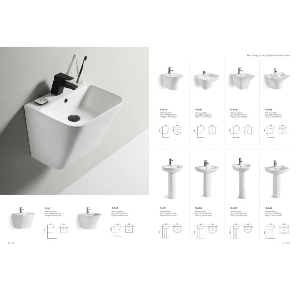 Household Bathroom Washing Porcelain Wall Mount Sink White With Tap Hole