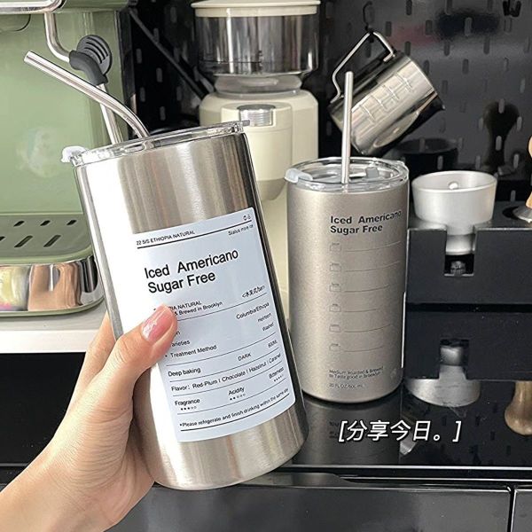 12oz Straight Mugs Ice Coffee Tumbler Stainless Steel Thermos Insulated Coffee Tea Mug Beer Drinking Cup With Straw Lid