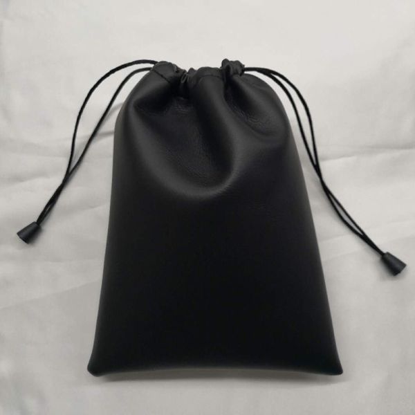 Manufacturers Supply Black PU Drawstring Bag, Environmentally Friendly Headphone Cable Data Cable Storage Bag, Can Be Used As PU Shrapnel Storage Bag