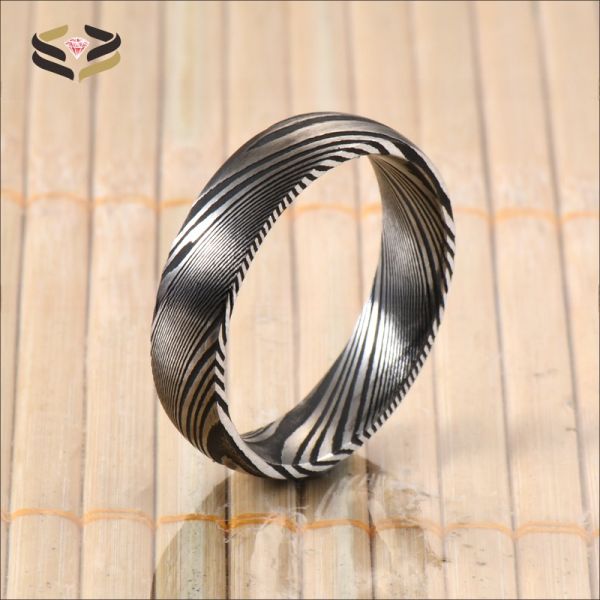 Men Women Damascus Steel Rings for Wedding Engagement Anniversary Gift