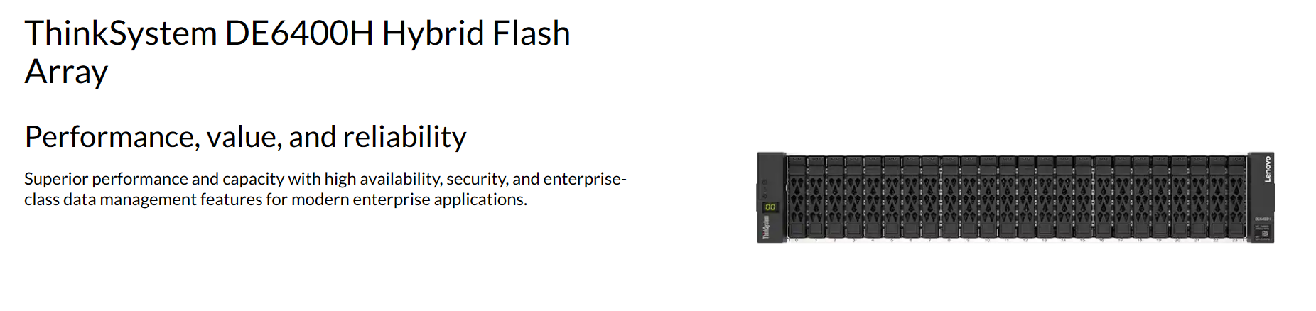 16GB 2U24 Lenovo ThinkSystem DE6400H DE Series All-Flash Storage with NVMe base Controller