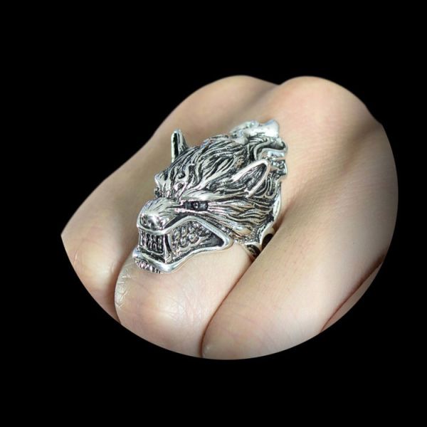 Vintage Sterling Silver Wolf Caput Thailand 925 Silver Ring (R6030803)