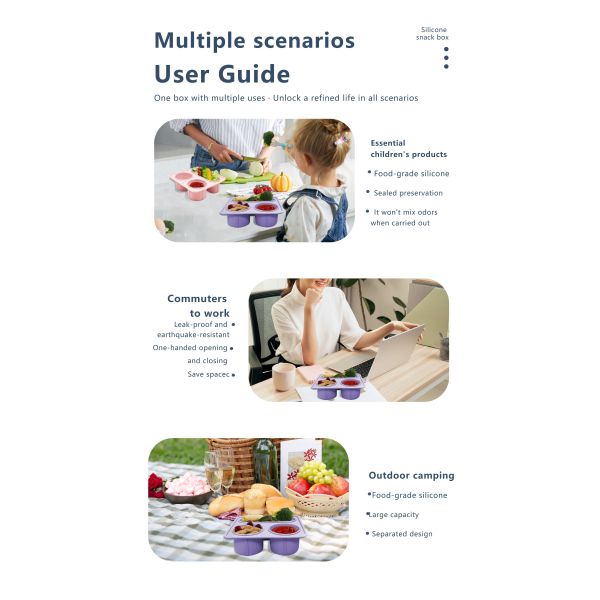 Blue Silicone Divided Snack Box with Lids BPA-Free Leak-Proof Eco-Friendly Microwave Dishwasher Safe for Kids Adults OEM