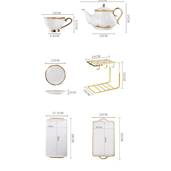 Luxury Tea Set Gold Ceramic Tea Pot and Tea Cup Set for Afternoon Coffee