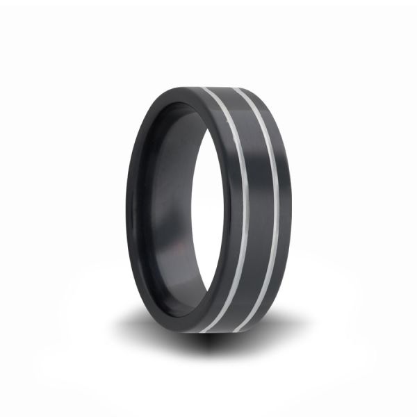 Tagor Jewelry Made Customize Shiny Brushed Wedding Engagement Black Zirconium Rings