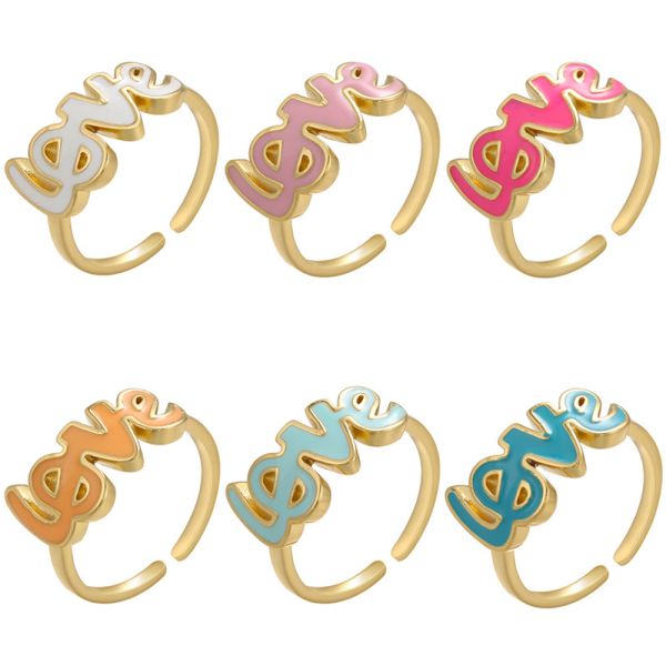 OEM Copper Brass 14k Gold Jewelry Open Enamel Love Letter Rings