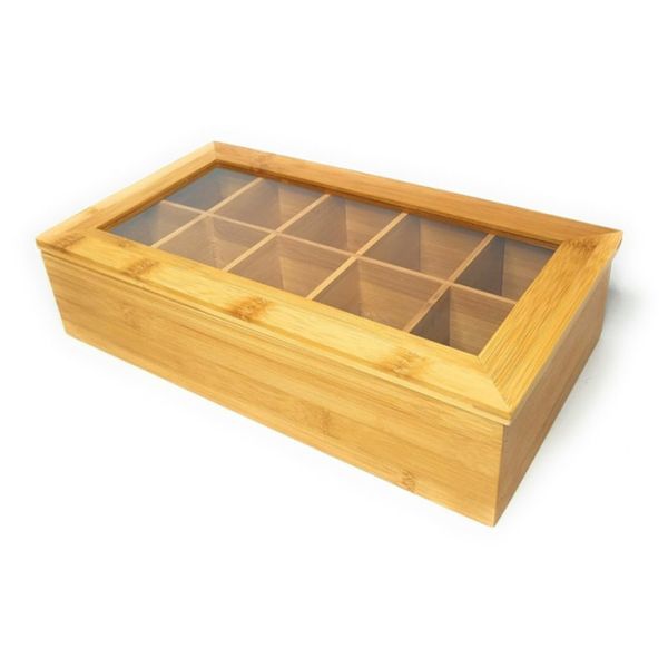 Small Bamboo Storage Organizer , Wooden Tea Box Adjustable Chest Compartments