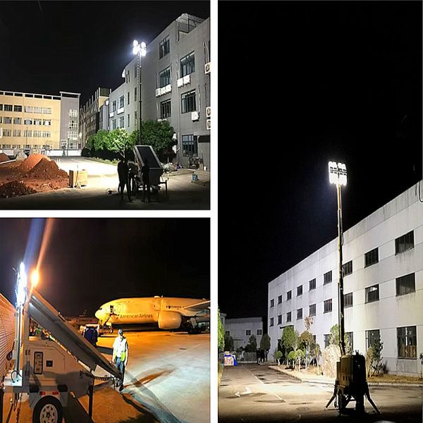 Construction Light Tower Mast 6 Sections LED Light Tower Mobile Solar Light Tower For Emergency