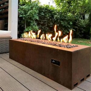 Quality Rectangle Patio Heater Rustic Metal Corten Steel Gas Fire Table wholesale