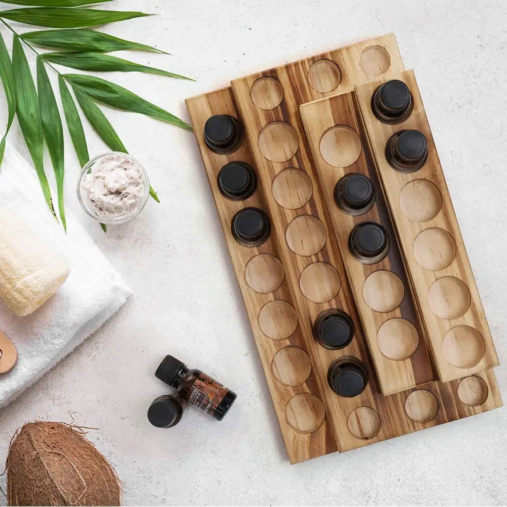 Essential Oil Bottles Wooden Storage Display Stand Travel Display Presentation Holder, Cosmetic Aromatherapy Organizer Rack