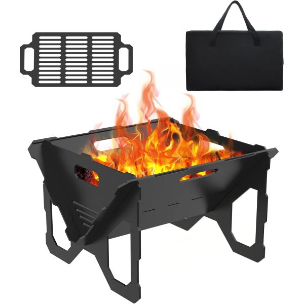 20 inch Outdoor Portable Firepit with BBQ Tray Detachable Wood-Burning Fire Pit Log Stove Fireplace