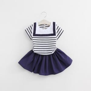 China 2016 Kid Girl Clothes Navy Style Clothing Set 2pcs Summer Top + Fashion Skirt on sale