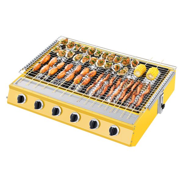 6 Burner Propane Grill Smokeless Gas Oven BBQ Rotisserie Stove for Outdoor Cooking