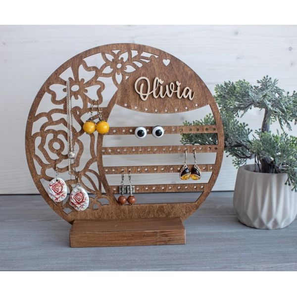 Personalized Wood Jewelry Organizer Earring Holder Wooden Jewelry Storage Gift for any woman Jewelry Stand