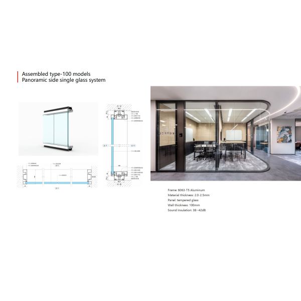 Soundproof Office Glass Partition Wall with Shutter 30-42dB Sound Insulation and 100% Removable and Reusable Design