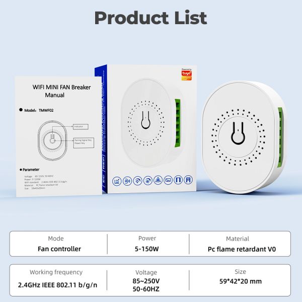 SMATRUL Tuya WiFi Smart Fan Speed Regulation DIY Mini Switch Module Remote Control Timer on Off 220V for Alexa Google Home