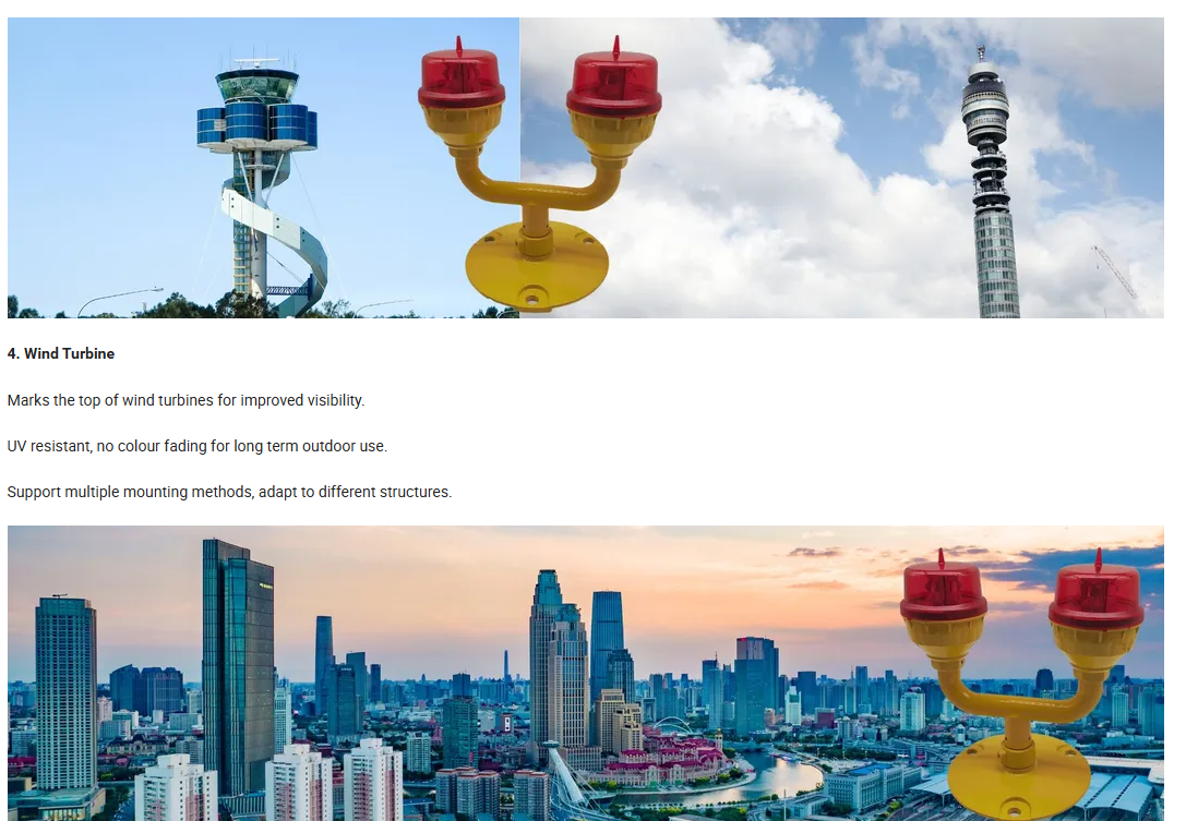 Main-Standby Adjustable Wide Voltage Input UV-Resistant Polycarbonate IP66 Low-Intensity Dual-Lamp Aviation Obstacle Obstruction Light For Bridge