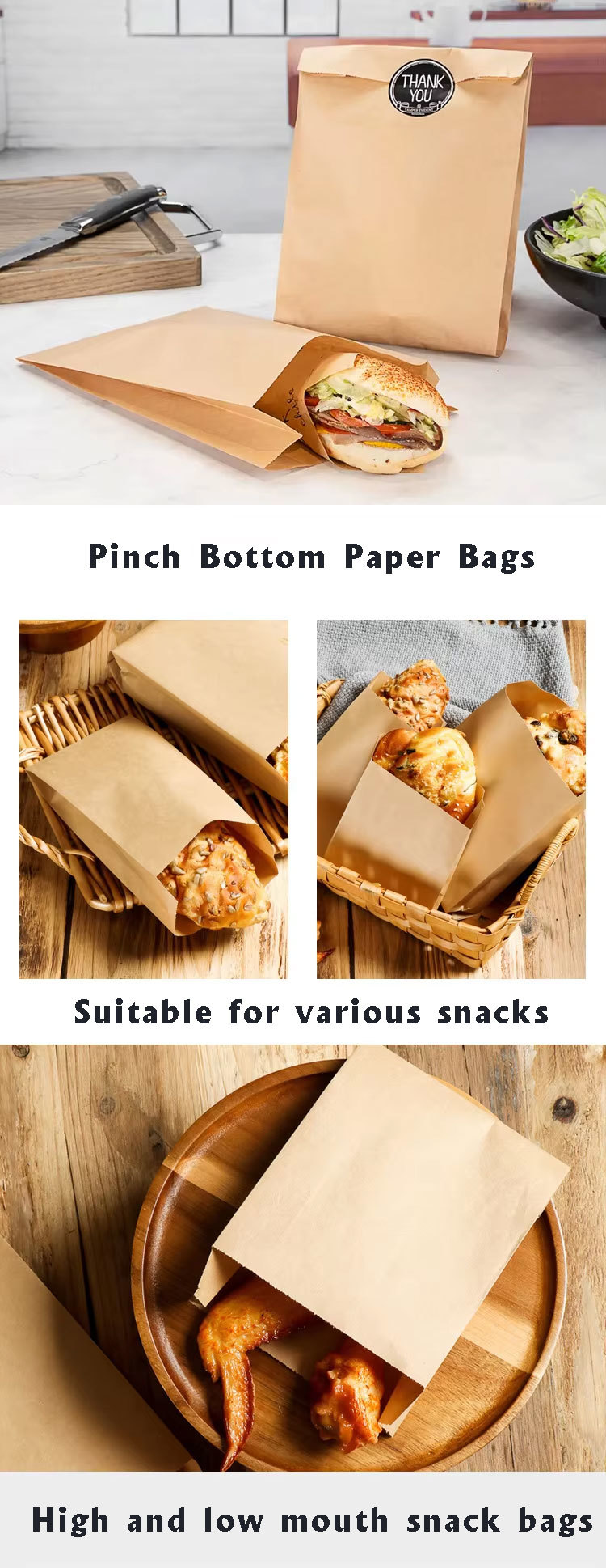 Wholesale Custom Printing Pinch Bottom Open Mouth Bags Natural Brown Kraft Paper Flat Tissue Bag