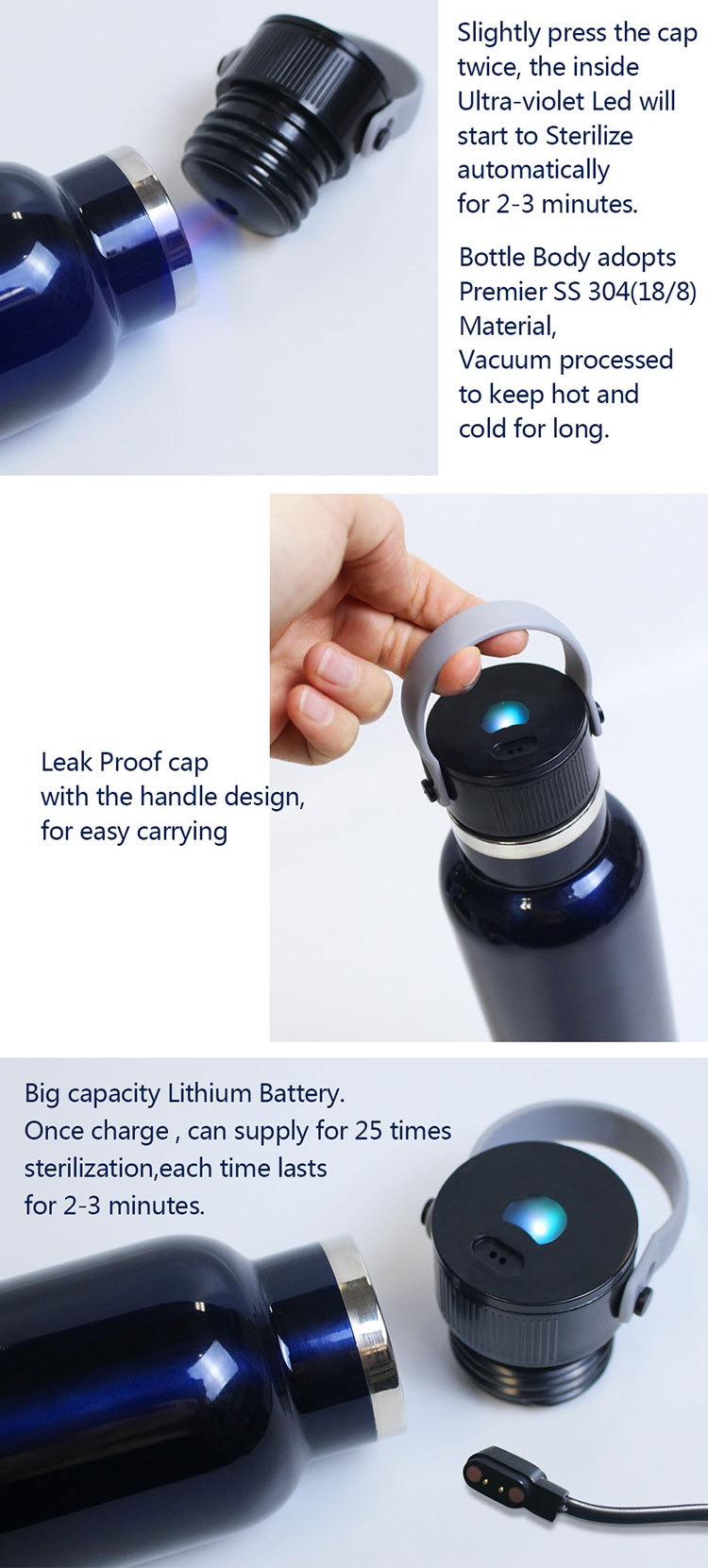 Customized Ultraviolet UV-sterilized Stainless Steel Insulated Cup Outdoor Sports Handle Large-mouth Bottle Sterilized Insulated Cup By The Manufactur