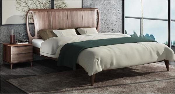 2017 New design Upholstered Bedroom furniture By Italy Leather and Walnut solid wood Headboard in Hotel room