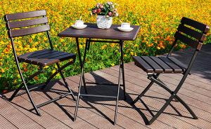 China Factory Wholesale HDPE Plastic Wooden Design Coffee Lounge Patio Portable Foldable Plastic Garden Table Set on sale