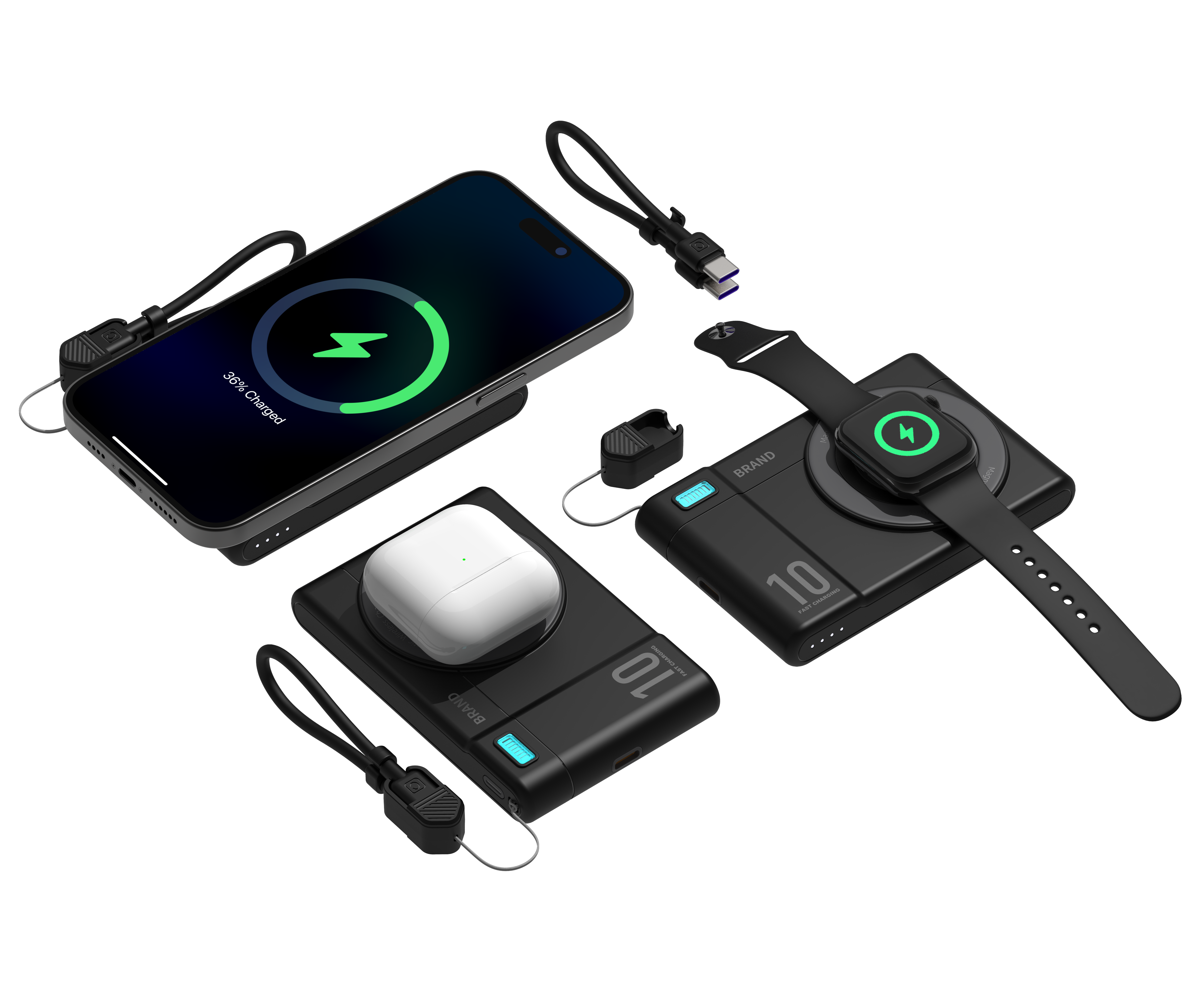 3W Magnetic iWatch Charging Power Bank 10000mAh Black