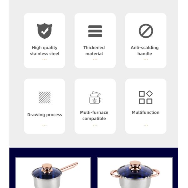 Non Stick Kitchen Stainless Steel Cookware Set With Glass Lid