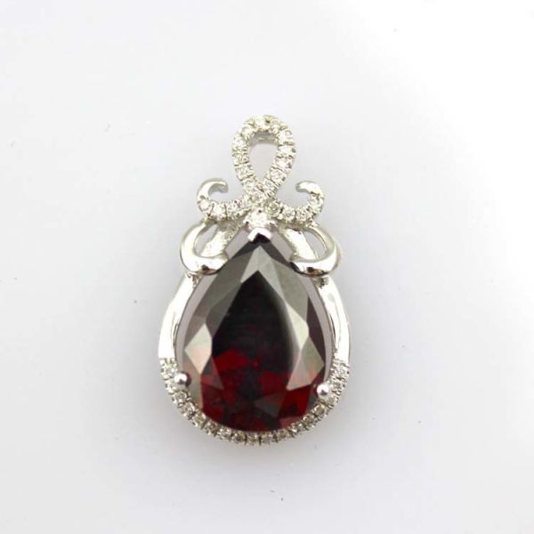 Fashion Silver Jewelry Pear-Shaped Garnet Cubic Zircon Pendant(PSJ0405)