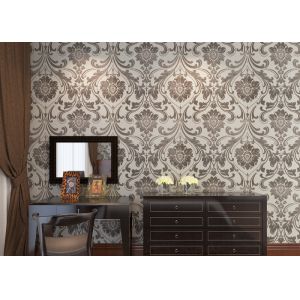 Quality Grey Vinyl Embossed Victorian Damask Wallpaper Removable , Tear - resistant wholesale