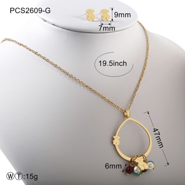 Gold Or Silver Water Drop Cute Beat Set / 15g Stainless Steel Necklace And Earrings