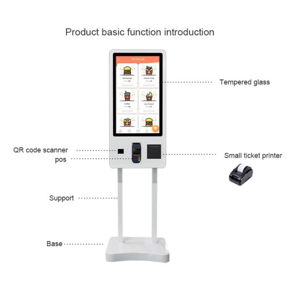 Floor Standing Touch Screen Self Ordering Payment Terminal Kiosk POS System 32" Black Color For Gas Station