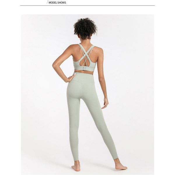 Solid Color Women's 2 Piece Yoga Set Sexy Cross Back Bra Sports Clothes Yoga Leggings