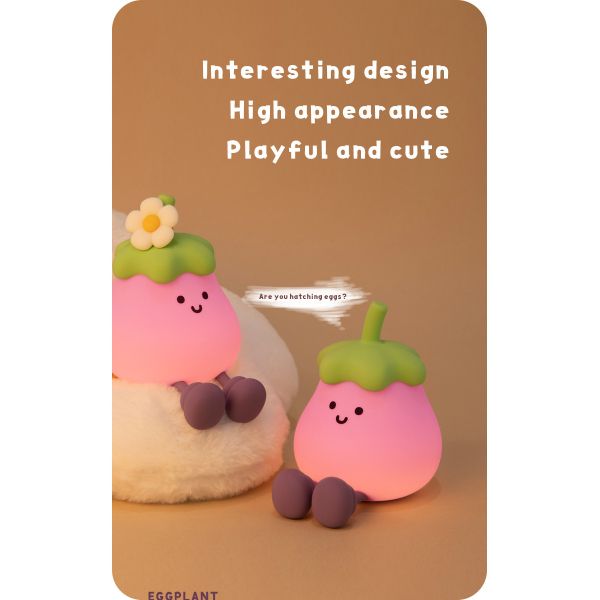 2025 Hot Sale Led Battery Usb Powered Eggplant Night Lights Kids Lamp For Home Decoration Holiday Lighting Night Lights For Gift