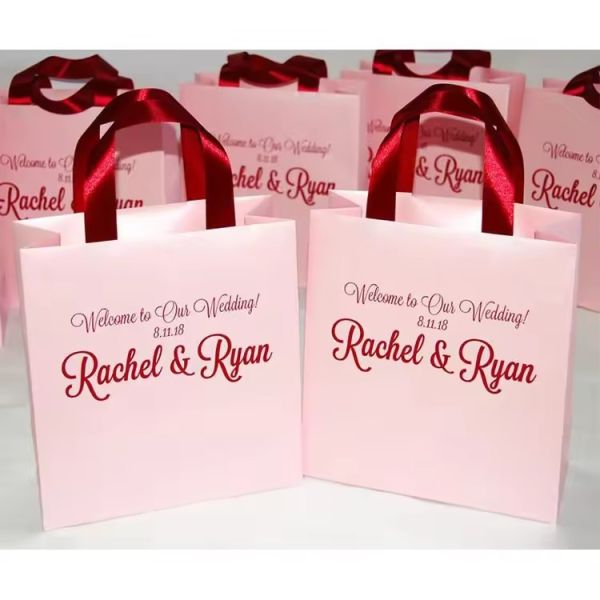 Pink Custom Holiday Gift Bags 3D Effect Kraft Shopping Bags Custom Logo