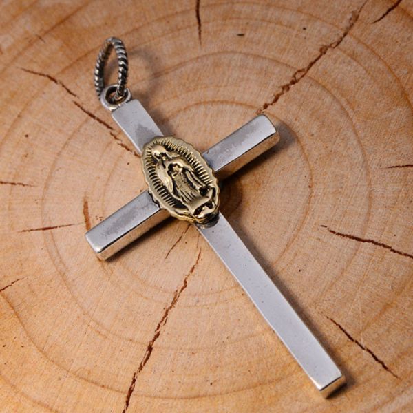 Womens Men Sterling 925 Silver Golden Tone Retro Cross Pendant Necklace (053542)