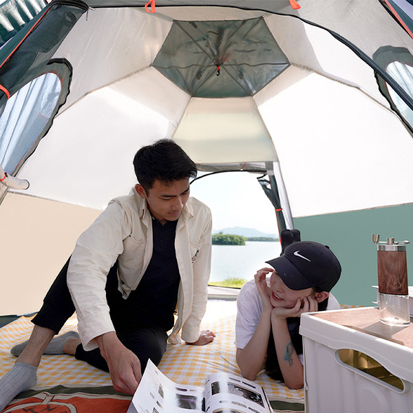 Outdoor Hexagon Camping Tent Automatic Pop Up Tents Blue Large Tents