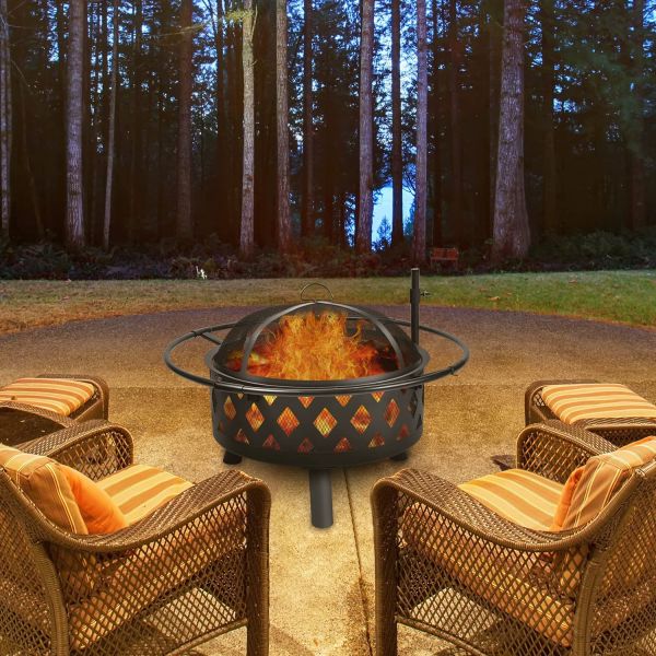 Outdoor Stainless Steel Fire Pit BBQ Grill Mesh Spark Screen Over Log Grate