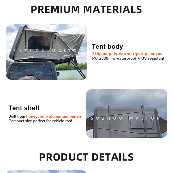 Close-up of tent fabric and window details