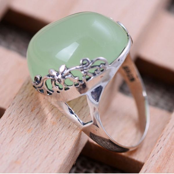 Retro Design Women Thai 925 Sterling Silver Natural Chalcedony Ring (XH036181W)