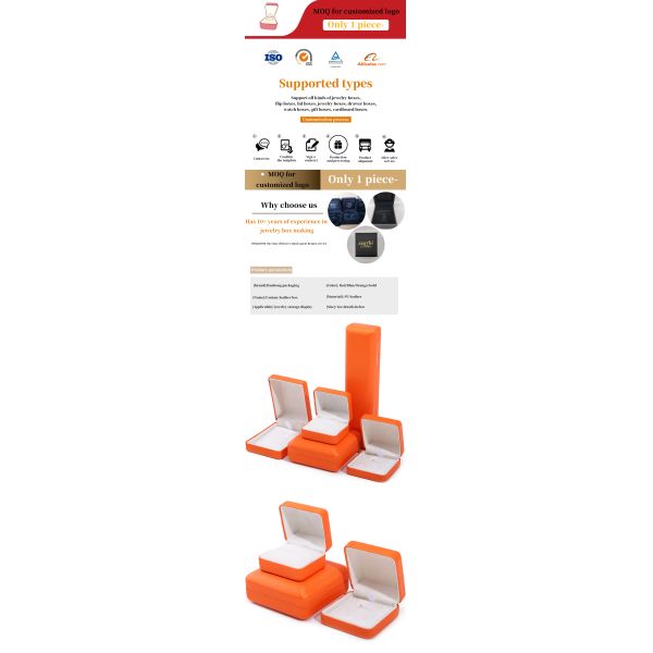 Custom Logo Rectangle Orange Leather Jewelry Box for Luxury Bracelet Necklace Storage