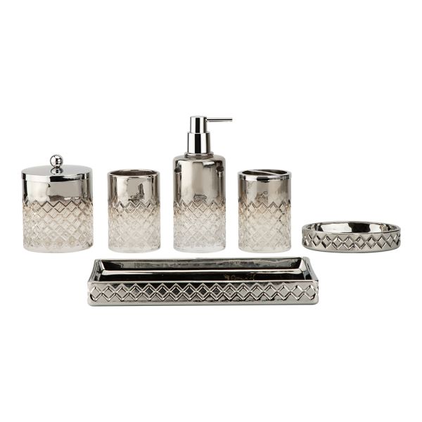 Glass bathroom accessories round shape with Ion plate and diamone pattern luxury bath accessories soap dish holder hand soap dispenser