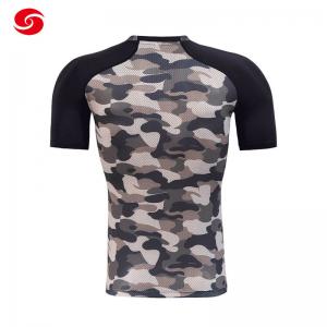 China Bird Eye Cloth Mesh Fitness Sport Compression Running Sweater T Shirt Camouflage on sale