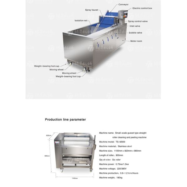 SS Fruit And Vegetable Hair Roller Bubble Cleaning Machine 800KG/H