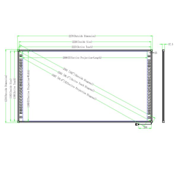 102 Inch Interactive Whiteboard 6:9 Aspect Ratio colors optional